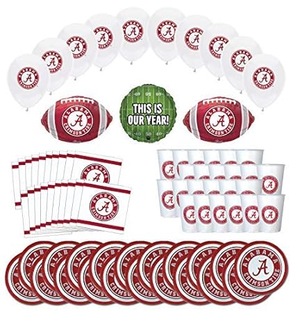 Mayflower Products Alabama Crimson Tide Football Tailgating Party Supplies For 20 Guest And Balloon Bouquet Decorations