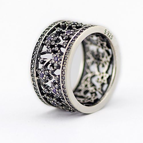 EMOSAN Compatible With European Style Jewelry 925 Sterling Silver Rings Forget Me Not, Purple &amp; Clear CZ Original DIY Charms (56)