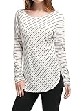 Allegra K Women Diagonal Stripes Drop Sleeves Tunic Top Ivory S