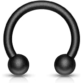 Forbidden Body Jewelry 16g 10mm Surgical Steel Matte Black IP Plated Horseshoe Body Piercing Ring, 4mm Balls