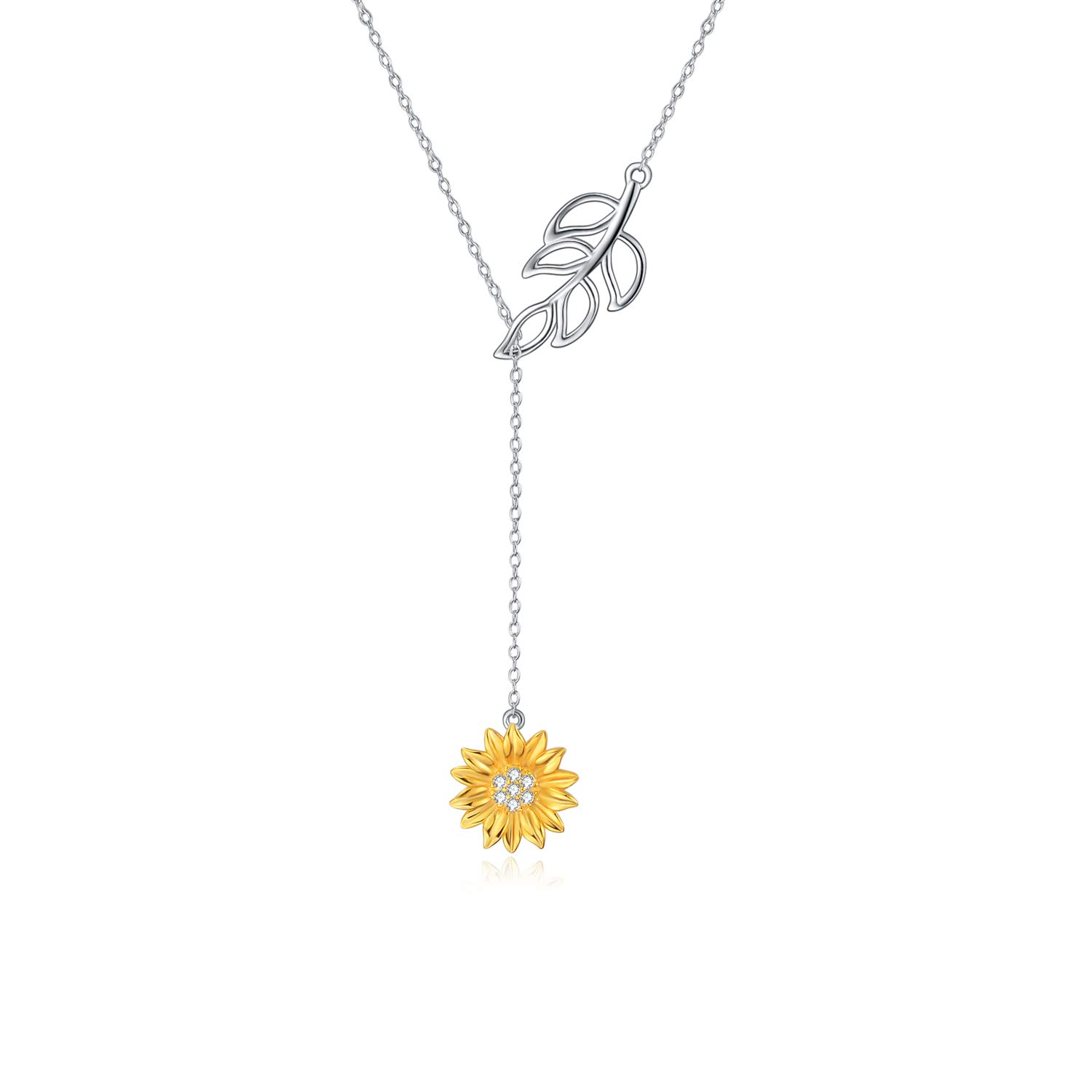 VONALA Sunflower Necklace 925 Sterling Silver Y Lariat Pendant Necklace for Women Girls You are My Sunshine (leaf sunflower necklace)