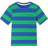 DILBYKE Boys Girl Short Sleeve Striped Crew Neckline T-Shirts Kid Tee, Cotton, 2-14Years, Loose Fitting