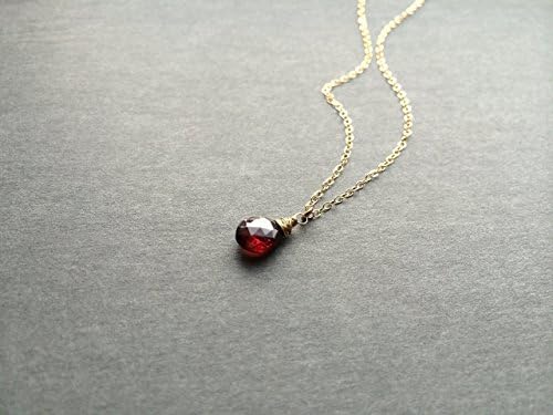 14k Gold Fill Genuine Dark Red Garnet Pendant Necklace 18 inches long