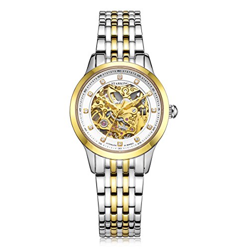 STARKING Women Skeleton Watch Self Winding Automatic Sapphire AL0188 Stainless Steel Diamond Luxury