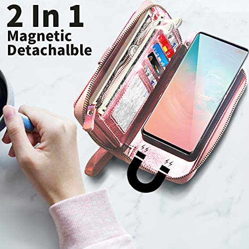 Darolin Case for Samsung Galaxy S10 Plus Leather Wallet Case [Magnetic Detachable] Zipper Case with [Mirror][14 Card Slot][Cash Purse][Coin Pocket] Clutches Evening Bag for Women Girls Men-Rosegold - Thumbnail 4