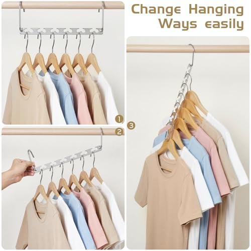 HOUSE DAY 8Pcs Magical Hangers Closet Space Saving Wardrobe Clothing Magic Hangers Oragnizer Heavy Chrome Hanger, Updated Hook Design 26cm Long