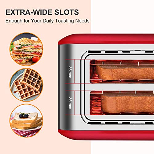 2 Slice Red Toasters, Bonsenkitchen Stainless Steel Wide Slot Bread