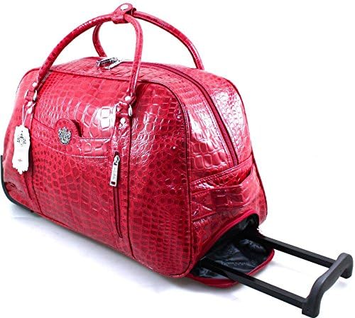Ladies Ladies Crocodile Weekend Travel Bag - Women's Holdall Hand Luggage Handbag GHT01T (Red)