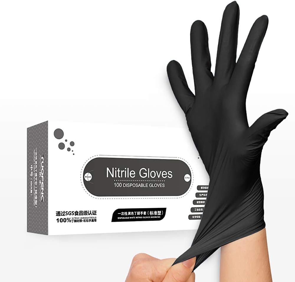 N/A 100 Pack of Nitrile Disposable Gloves Strong Powder Free Black Medium
