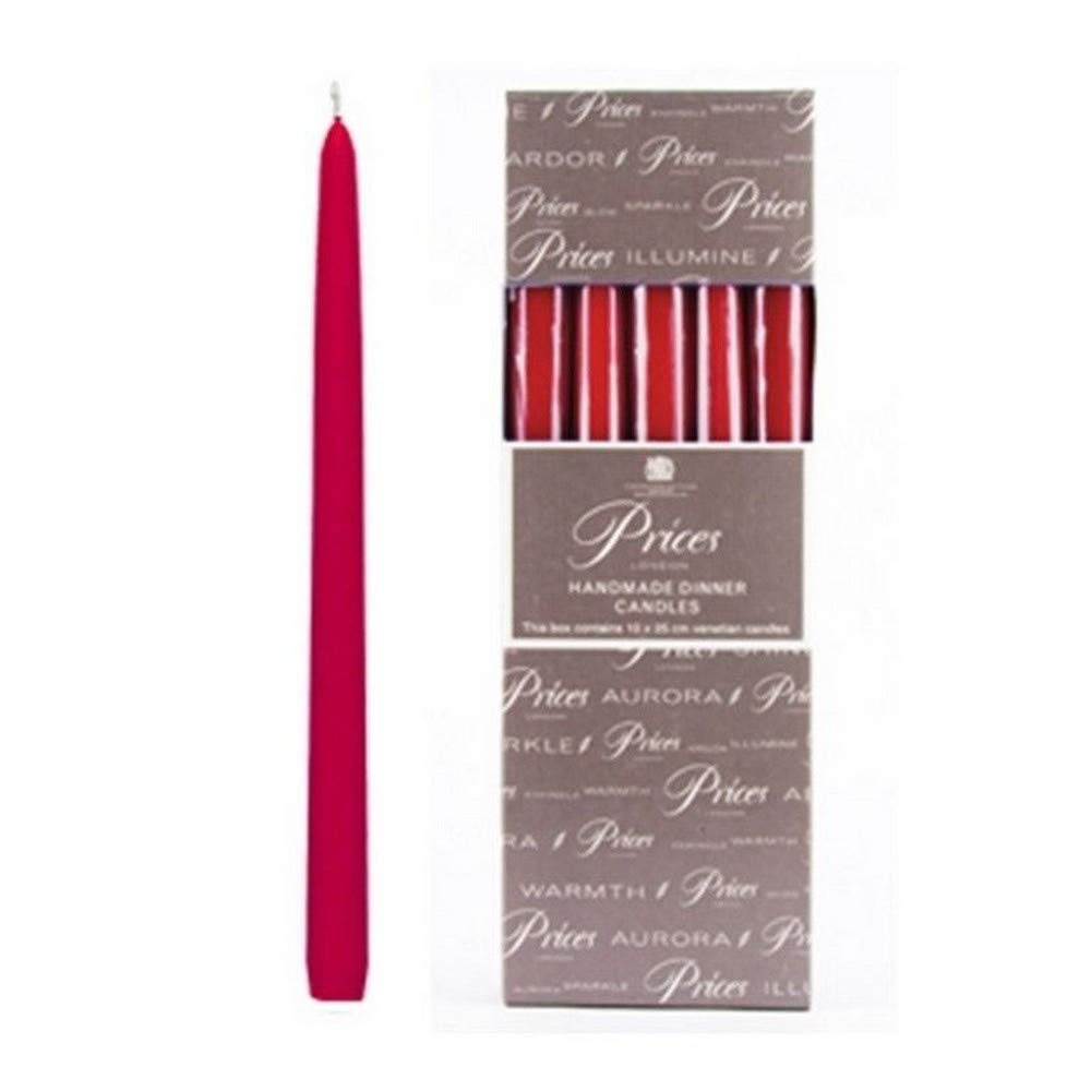 Price's Candles - 10" Venetian Wrapped Dinner Candles - Wine Red - 10 Pack - 7 Hour Burn Time - Unscented - Non-Drip - Solid Colour - Multi-Purpose