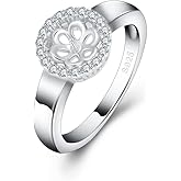 LGSY 925 Sterling Silver CZ Round Rings for Pearl Jewelry Making, Design Ring Fittings/Settings/Mountings for Women