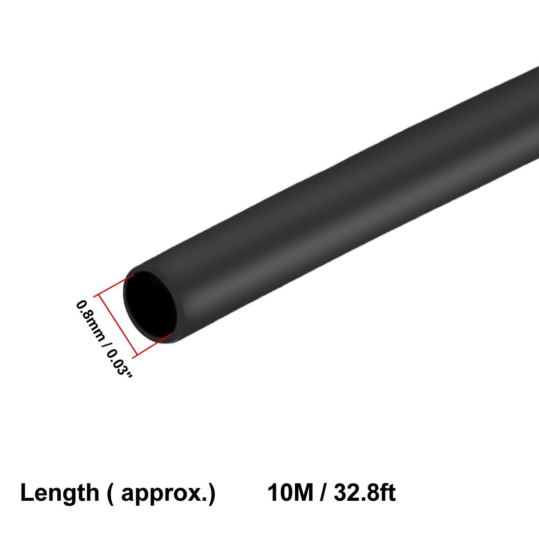 sourcing map Heat Shrink Tubing, 0.8mm Dia 2:1 Heat Shrink Wrap Cable Sleeve Heatshrink Tube 10m Length Black - Image 3