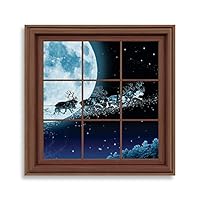 Framed Canvas Wall Art Xmas Window Canvas Prints Home Artwork Decoration for Living Room,Bedroom - 16x16 inches