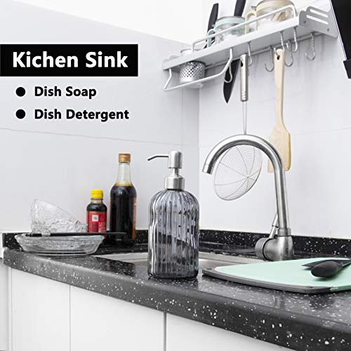Easy-Tang 18 Oz Grey Glass Soap Dispenser - Refillable Wash Hand Liquid, Dish Detergent, Shampoo Lotion Bottle with Brushed Nickel Pump Holder, Ideal for Bathroom Countertop, Kitchen, Laundry Room - Thumbnail 4