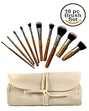 Eco Bamboo Kabuki Makeup Brush Tool Set - 10 Pcs Cosmetic Brushes Kit in Travel Organizer Bag - New Leaf Products