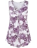 Messic Womens Sleeveless Paisley Printed Pleated Front Scoop Neck Tunic Tanks Tops