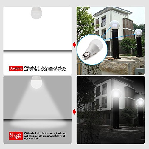 Dusk to dawn Lights Bulb, MINGER 7W Smart Automatic LED Bulbs 60W Equivalent A19with Auto on/off, Indoor/Outdoor Lighting Lamp for Porch, Hallway, Patio, Garage (E26/E27, Cold White) [2-Pack] - Thumbnail 4