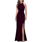 WOOSEA Women Sleeveless High Neck Sexy Split Evening Cocktail Party Maxi Long Formal Dress