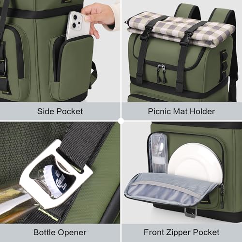YOUNGOA Mochila Nevera Isotermica Grande, Doble Capa Impermeable Mochila Termica, Bolsa Picnic A Prueba de Fugas