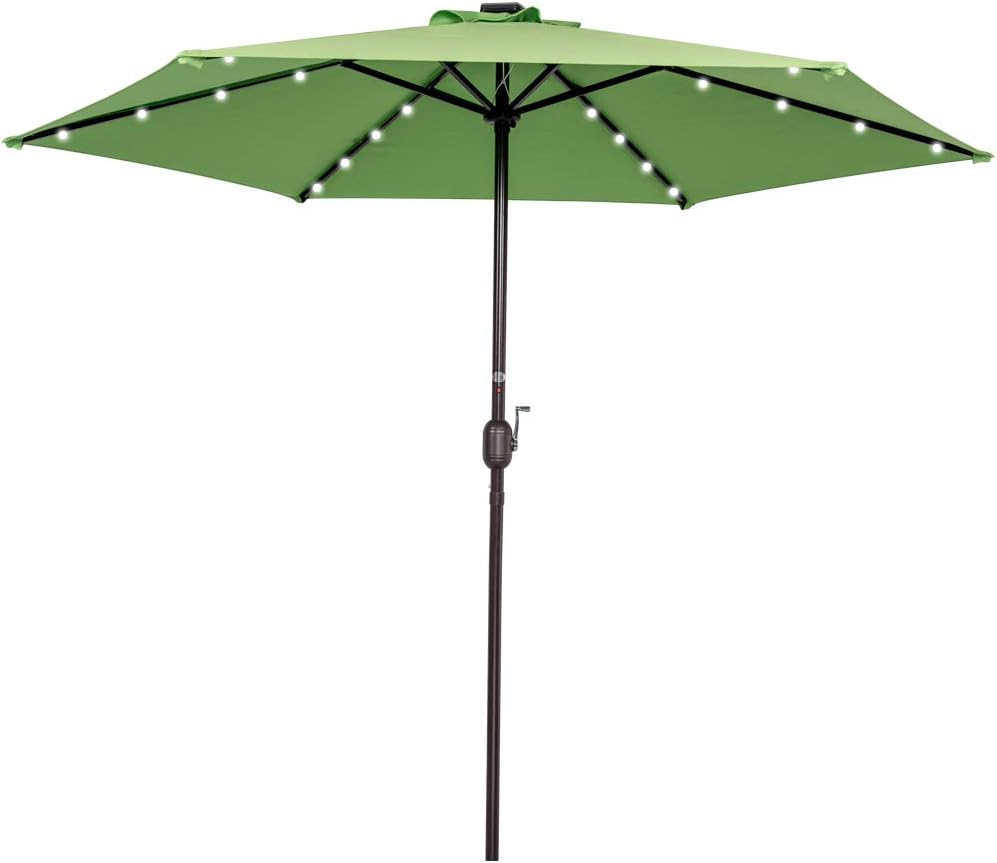 Sundale Outdoor 9FT Solar Powered 24 LED Lighted Patio Umbrella Table Market Umbrella with Crank for Garden, Deck, Backyard, Pool, 6 Steel Ribs, 100% Polyester Canopy, No Tilt (Lime Green)