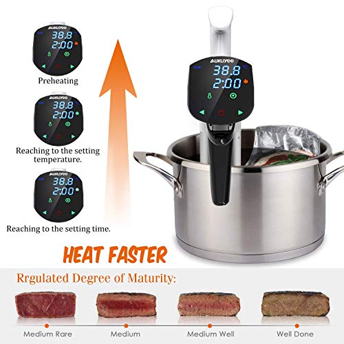 Sous Vide, AUKUYEE Sous Vide Cooker Thermal Immersion Circulator 1100W Ultra-Quiet with Recipe Cookbook White EQQ01