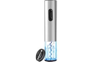 ELMWAY Electric Wine Opener, Battery Operated Wine Bottle Opener with Foil Cutter, Automatic Bottle Corkscrew Opener for Home Bars (Stainless Steel, 4 x AA Batteries Not Included)