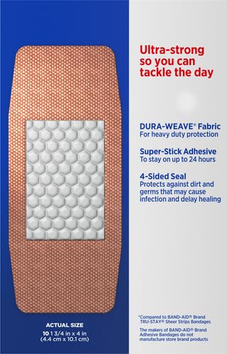 Band-Aid Brand Tough Strips Adhesive Bandages for Wound Care, Durable Protection for Minor Cuts and Scrapes, Extra Large Size, 10 ct