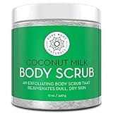Pure Body Naturals Coconut Milk Body Scrub with Dead Sea Salt, Almond Oil and Vitamin E for All Skin Type, 12 oz