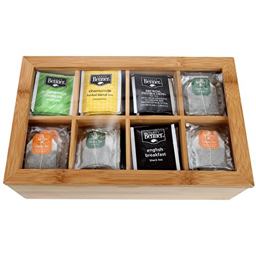 Lilys-Home-Bamboo-Wood-Tea-Box-Chest-Organizer-With-Slide-Out-Drawer-8-Storage-Compartments-Clear-Shatterproof-Hinged-Lid-and-Magnetic-Lock