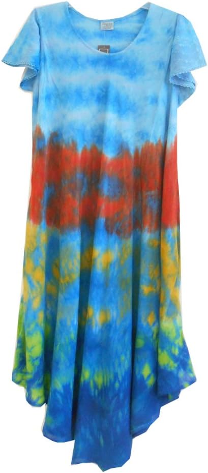 Advance Apparels Lightweight Embroidered Cotton Tie Dye Dress with Flutter Sleeve