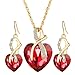 iLH Clearance Deals Women Heart Crystal Rhinestone Silver Chain Pendant Necklace+ Earrings Jewelry Sets Romantic Gift by (Red)