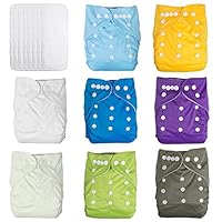 UBBCARE Baby Pocket Cloth Diapers Reusable Washable Adjustable 8 Pack with 8 Inserts Baby Shower Gifts ... (boy color)