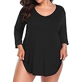 BELAROI Womens Plus Size Tunic Tops 3/4 Sleeve V Neck T Shirts Basic Tee Loose Blouses with Pocket