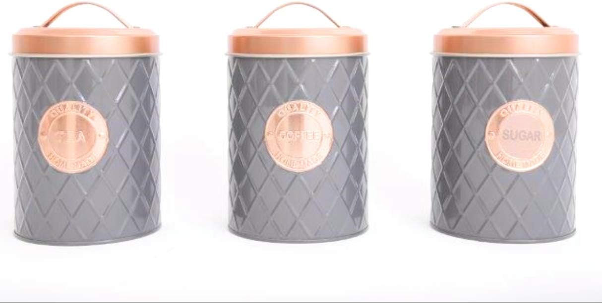 Grey And Rose Gold Tea Coffee Sugar Canisters Amazon Co Uk Kitchen Home