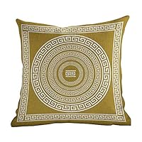 Matt Flowe Couch Pillow Case Greek Key,Frieze with Vintage Ornament Meander Pattern from Greece Retro Twist Lines,Goldenrod White,Cotton Linen Decorative Square Cushion Cover Brown 18"x18"inch