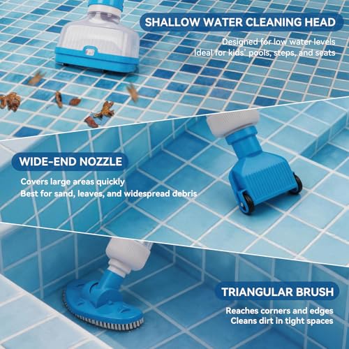 Aspirador de Piscina Batería Inalámbrico, 3 en 1 Limpiafondos Piscina Manual Carga Rápida de 1 Hora 35 L/min Succión Potente y Filtro de 50 μm para SPA Jacuzzi Piscinas Desmontables y Escaleras