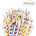 Sangabery 250-Pack Biodegradable Paper Straws - 10 Different Colors Rainbow Stripe Paper Drinking Straws - Bulk Paper Straws for Juices, Shakes, Smoothies, Christmas, Party Supplies Decorations
