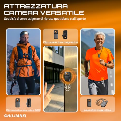 Mini Action Cam 4K, Action Cam WiFi Impermeabile, Bodycam Magnetica Professionale, Telecamera Indossabile per Casco Moto, Mini Action Camera per Sci Bici Equitazione MTB Calcio Snowboard Corsa