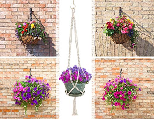 2 Pack Macrame Plant Hanger with Fringed Ends, Fixinus 41" Cotton Woven Hanging Plant Holder Plant Pot Stand Ideal for Indoor Outdoor Home Birthday Decoration - Thumbnail 3