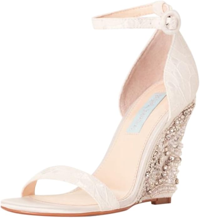Amazon.com | High Heel Embellished Wedges with Ankle Strap Style SBALISA, Ivory, 9.5 | Sandals