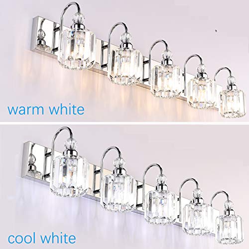 Ralbay Modern LED Crystal Bathroom Vanity Lights 5Lights Stainless