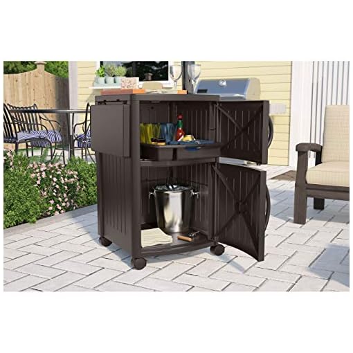 Suncast Outdoor Grilling Prep Station Portable Outdoor BBQ Entertainment Storage Table Prep