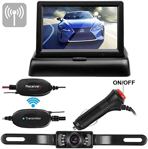 Emmako Wireless Backup Camera 4.3 Monitor Kit for Car/SUV/RV/Van Rear View System Mirrored/Normal View Switchable ON/Off Guide Lines Width and Length Adjustable IP68 Waterproof Night Vision