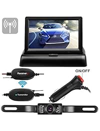 Emmako Cámara de copia de seguridad inalámbrica 4.3 Kit de monitor para automóvil   SUV   RV   Van Sistema de visión trasera Mirrored   Normal View Conmutable ON   Off Líneas de guía Ancho y longitud Ajustable IP68 Impermeable Visión nocturna