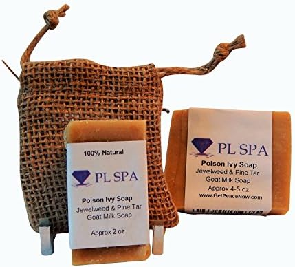 Poison Ivy Relief Soap - 2 pack (4 oz) Home (2 oz) Hiking Camping with Burlap Bag - Neutralize the ITCH with Jewelweed &amp; Strip Ivy Oils from the Skin with Pine Tar Goat Milk Soap by PL Spa