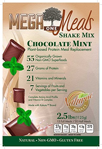 MegaOne Chocolate Mint Meal Replacement Shake Powder - Great Taste Vegetarian Protein - Hunger Control, Energy, Diet Weight Loss, Hiking, Workout - With Fermented Superfoods