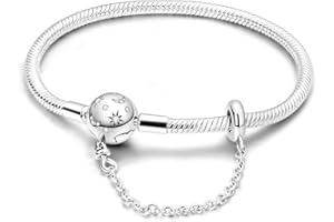 Parmuz 925 Sterling Silver Charm Bracelet for Woman Snake Chain Bracelet Star Moon Butterfly Cute Iconic Moments European Bracelet Jewelry Gift for Woman