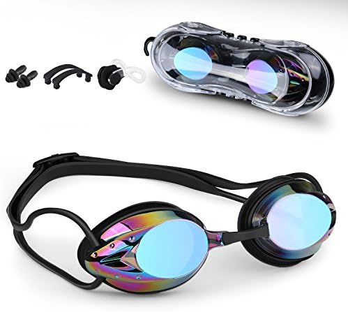 Waterproof Swim Goggles with Anti-Fog UV Protection Lens for Outdoor and Indoor Swimming,Swimming Glasses Set with Nose Clip Ear Plug and Case for Men Women Boys and Girls by XpowerX-Black
