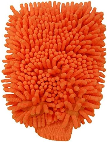 Kinctory Car Wash Mitts Premium Chenille Microfiber Scratch-Free Cleaning Gloves - Ultra-soft Polishing Cloth,Double Sided,Orange,1 Pcs