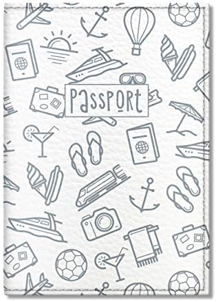 Quttie, Travel Vegan Eco Leather Passport Cover for Women, Men (Grey Tourist Pattern)